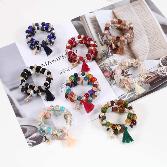 * NewBohemian Bracelets for Women Stretch Multilayer Colorful Beads Br…